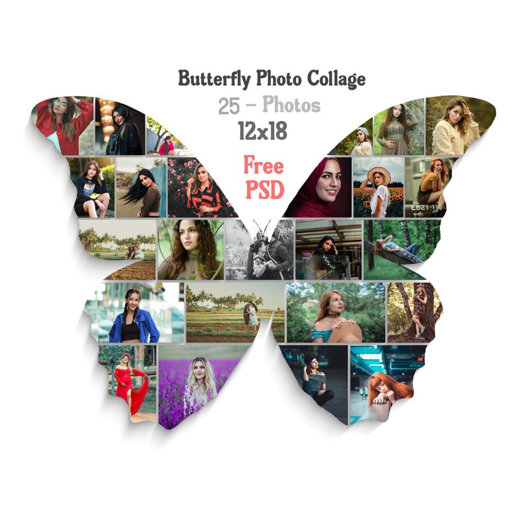 Butterfly Photo Collage 25 Photos – 12×18