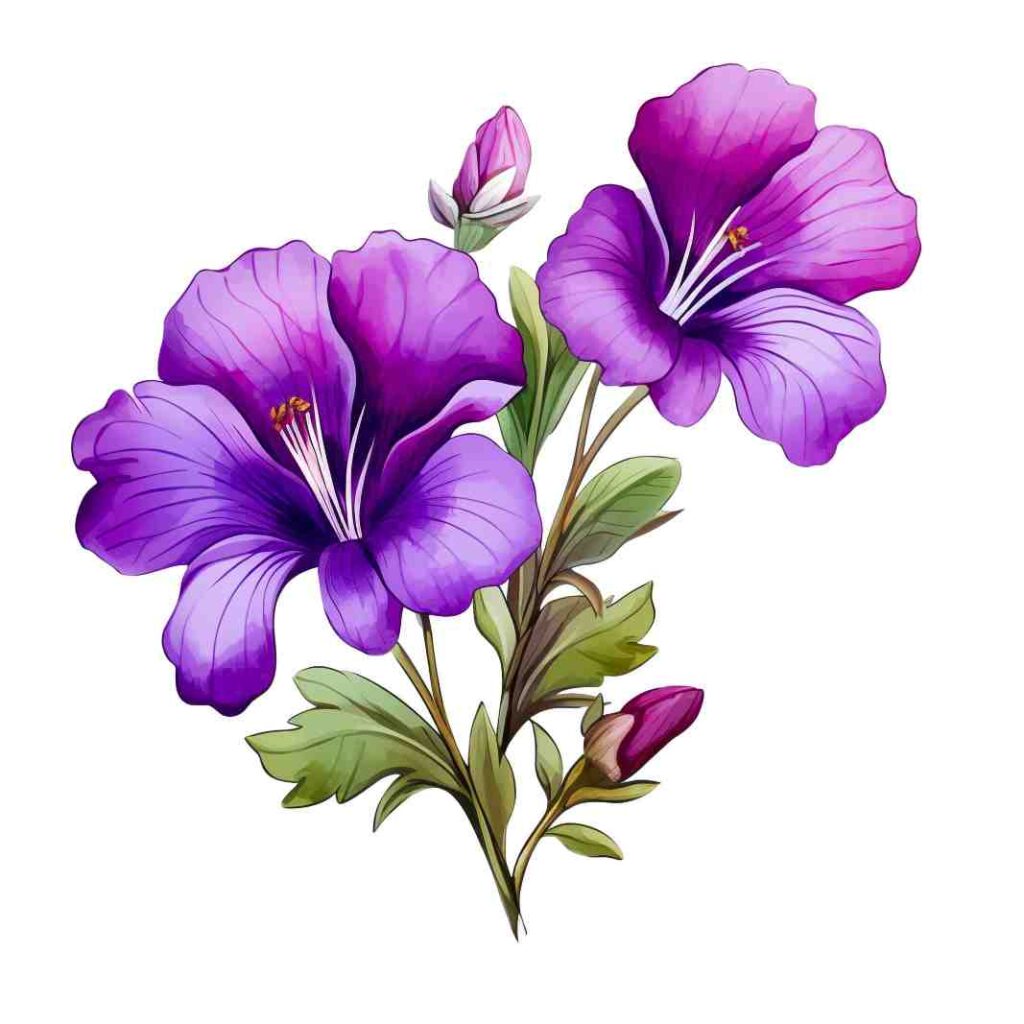 three purple tulips flowers, watercolor Painting