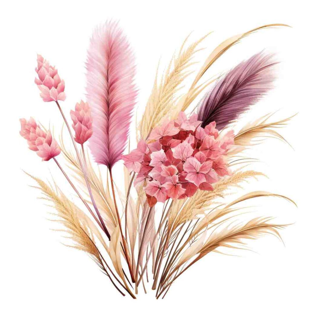 watercolor_pink_brown_pampas_grass png