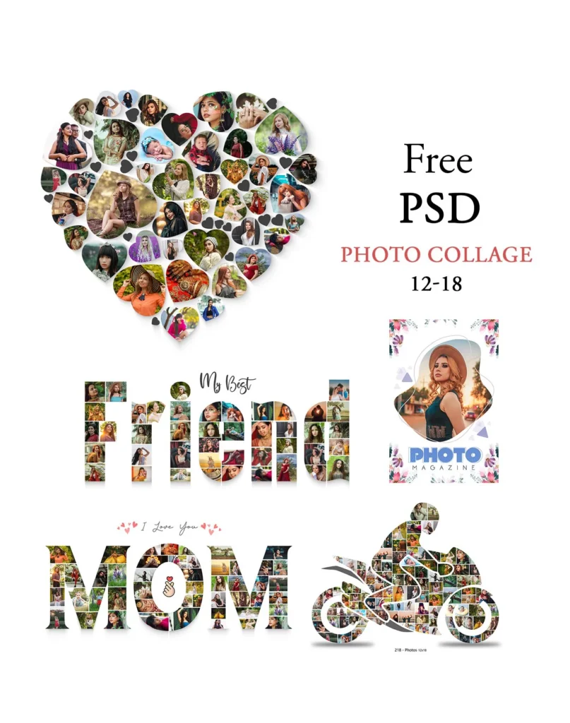 Photo Collage Design PSD / Heart PSD / Bike PSD / Text PSD – Free PSD 12×18