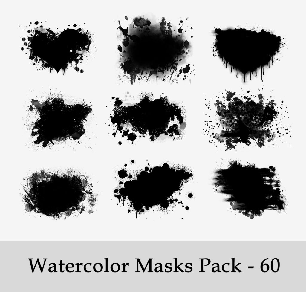 Watercolor Ink Brush PNG Masks Pack Free