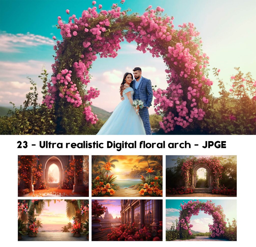 Realistic digital floral arch background JPG -23