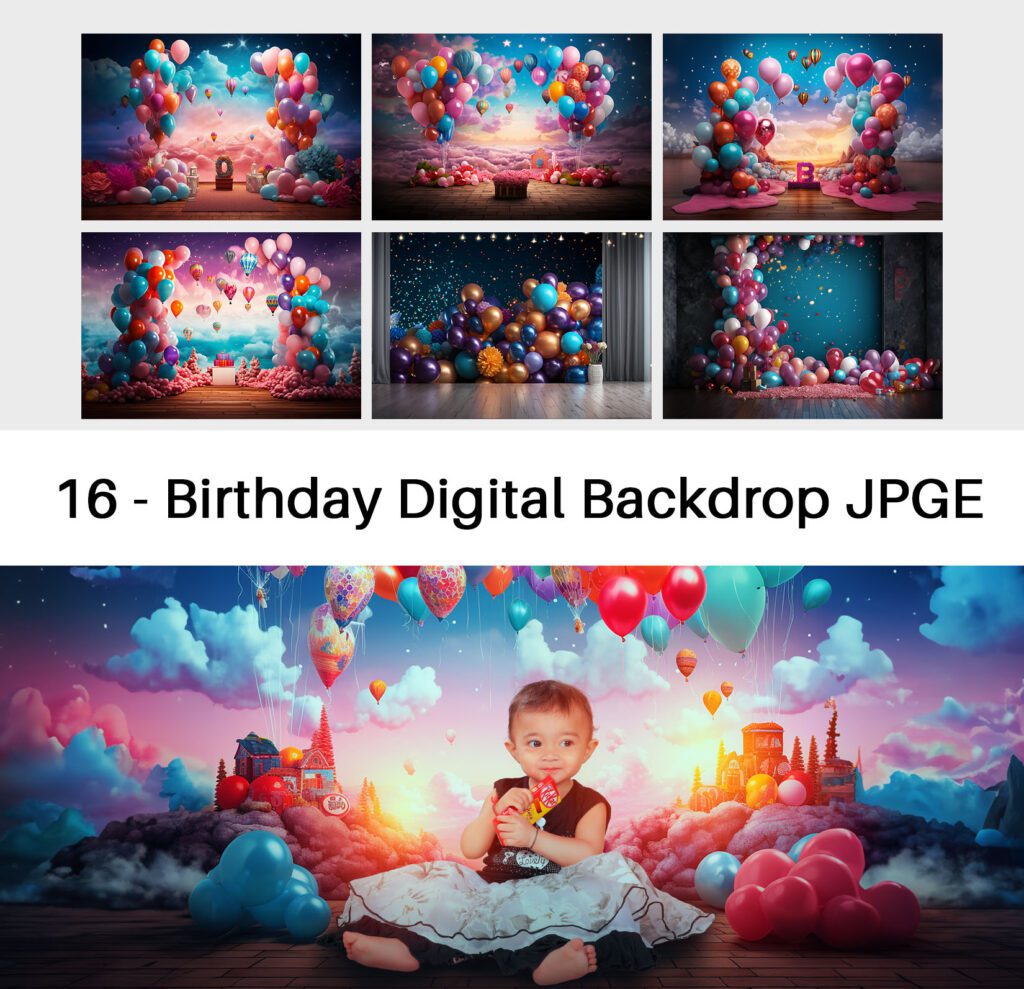 Birthday Digital Background AI Image – JPG – 16