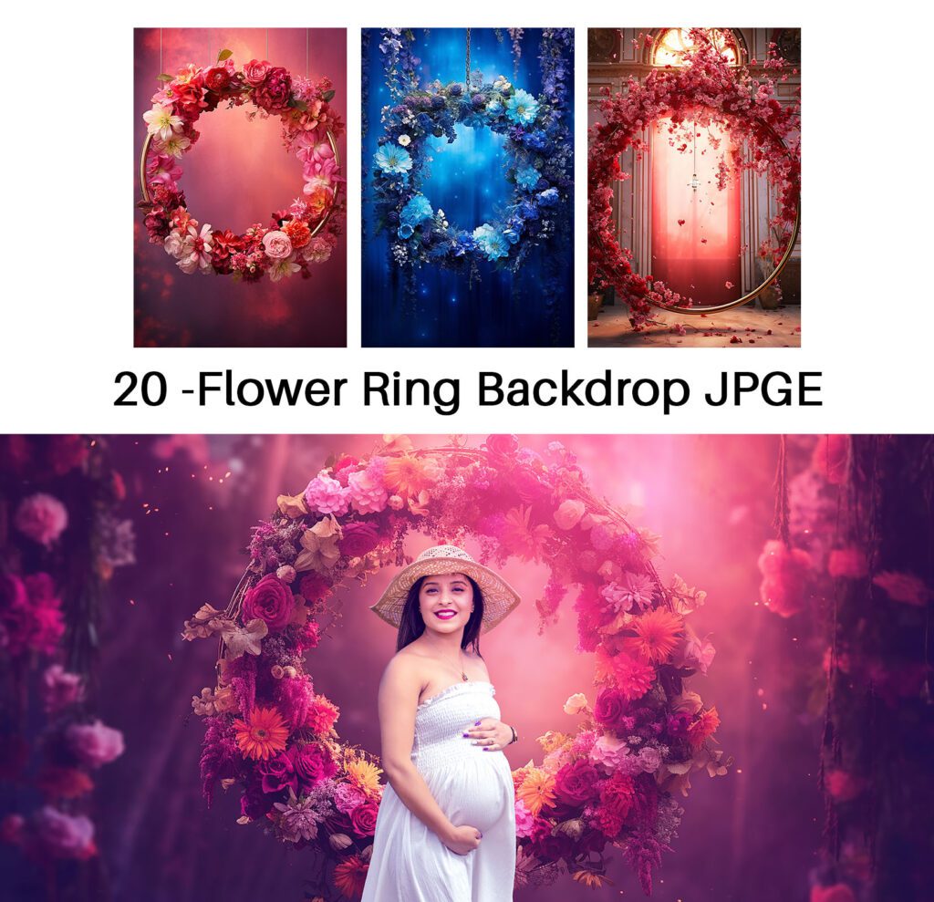 20 – Floral Halo Rings Digital Hanging Backdrops Maternity Backdrop