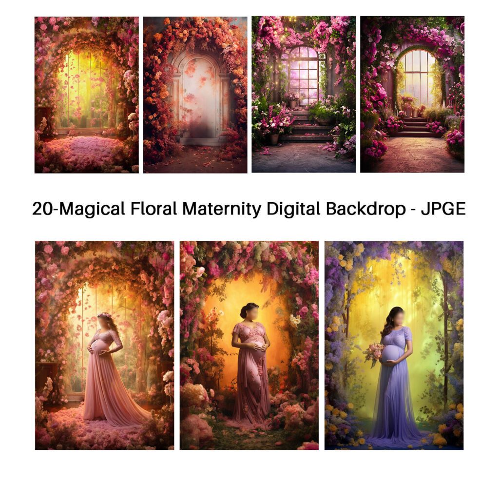 20-Magical Garden Floral Room Maternity Digital Backdrop – JPG