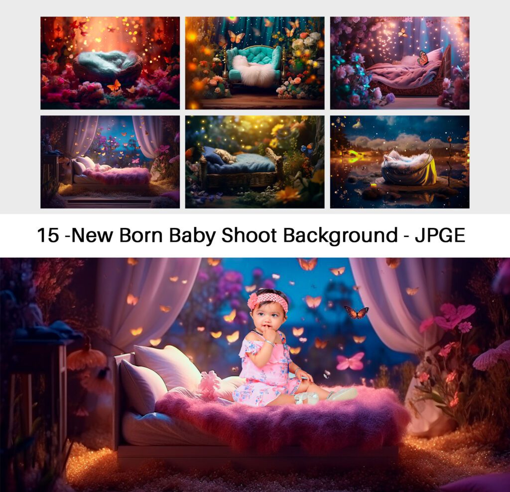 New Born Baby Shoot Digital Background AI Image – 15 JPG Only