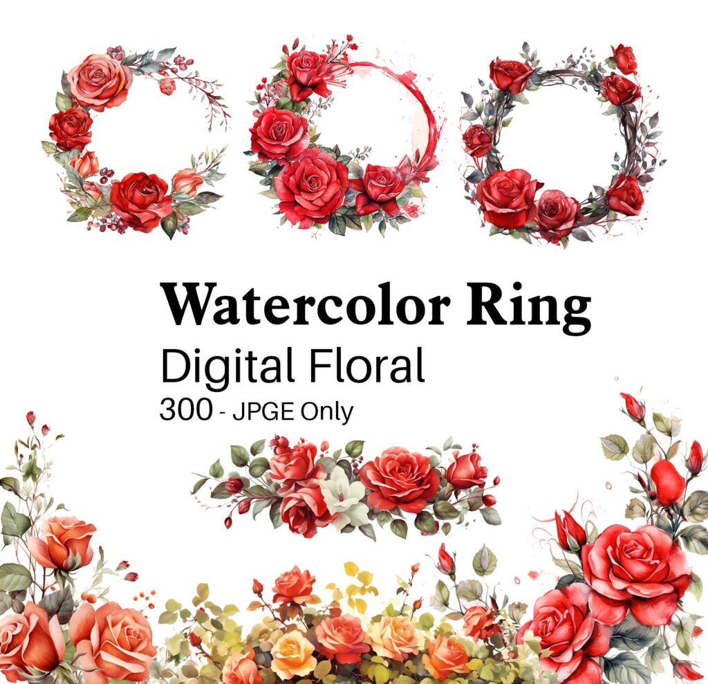 Watercolor ring floral and flower Clipart 300 – JPG Only