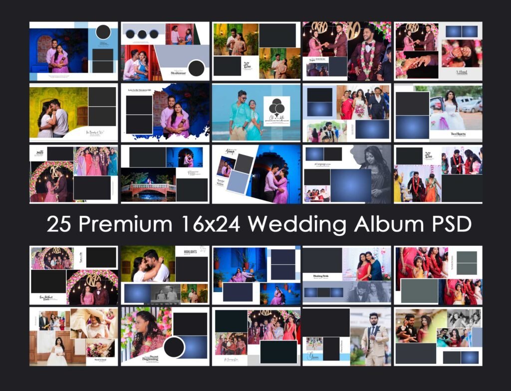 25 Premium 16×24 Wedding Album PSDs  Book Style  White Elegance  300 DPI  Fully Editable
