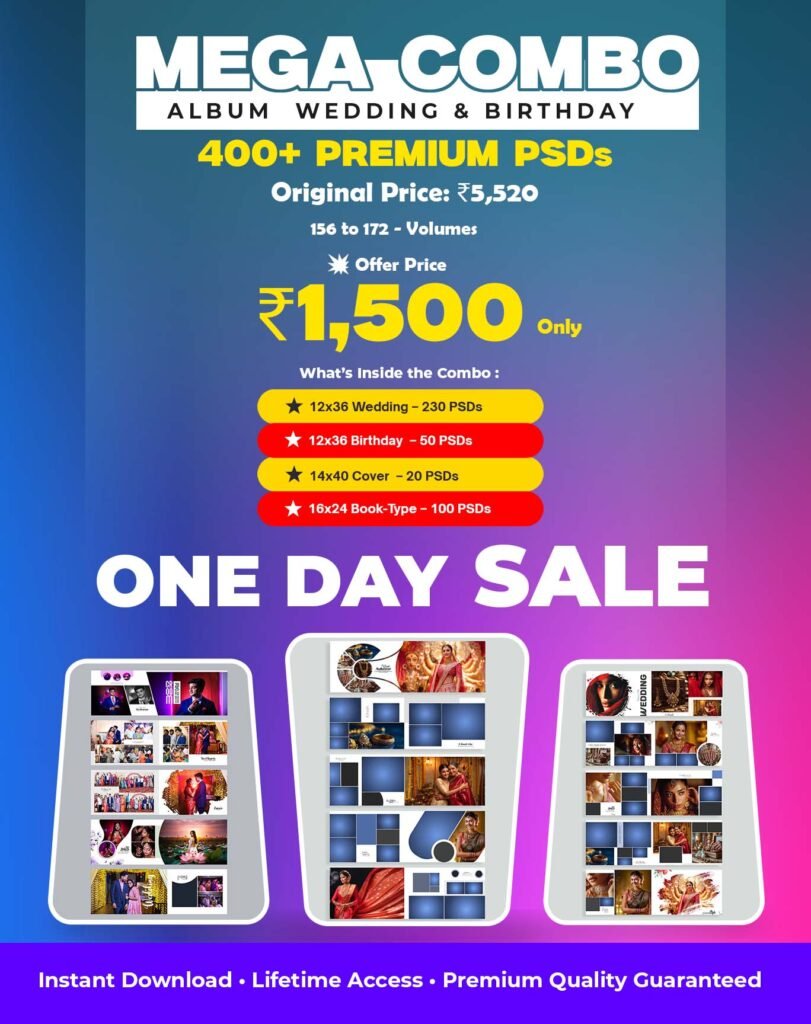 Mega Wedding & Birthday Album Combo 400+ Premium PSDs