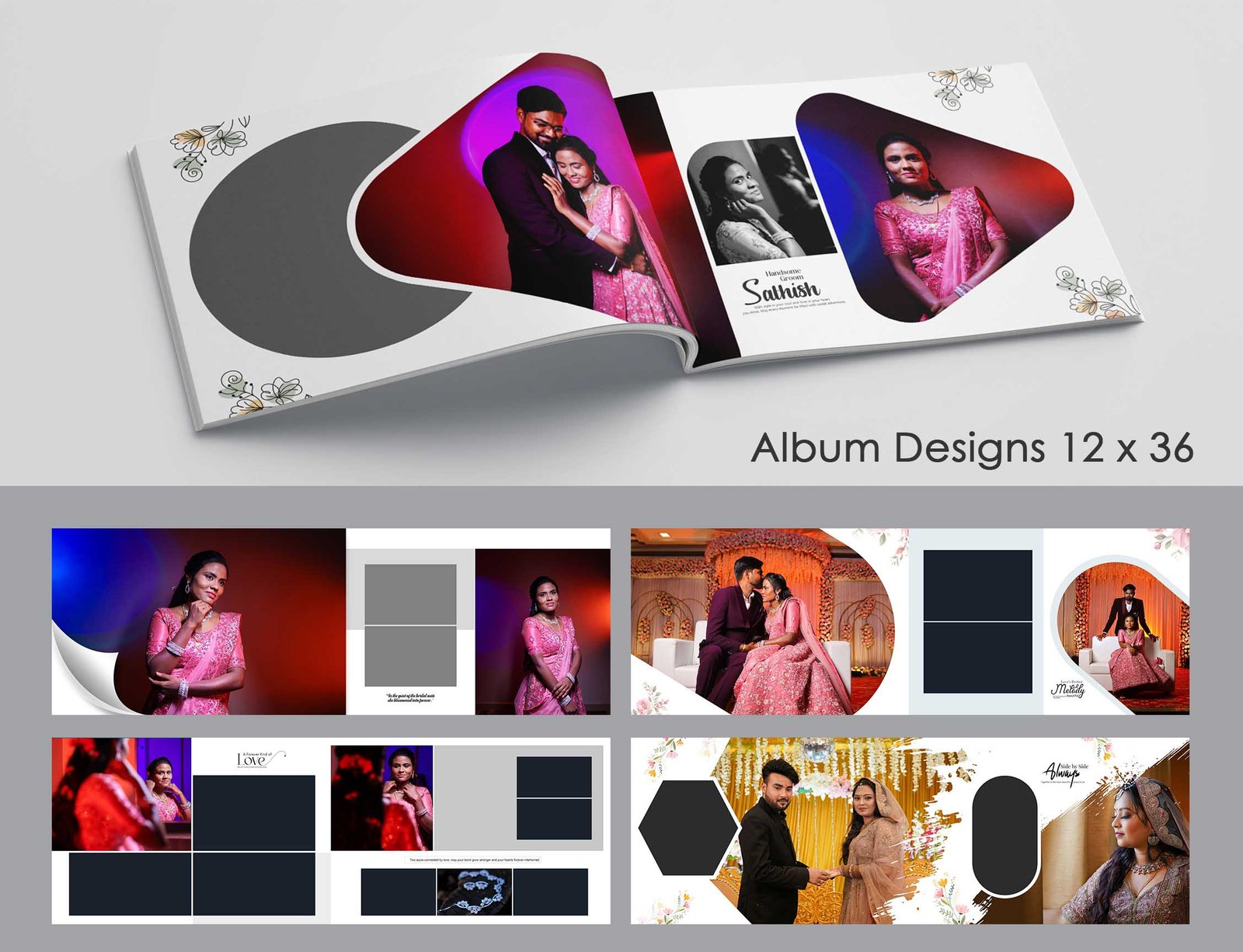 Pastel Minimal Wedding Album Template 12x36 PSD – Premium Style - RC Design