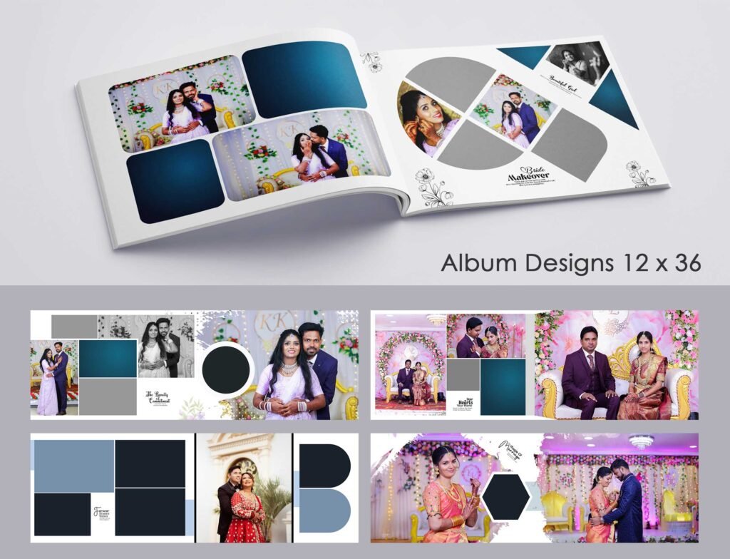 Trendy Blur Effect Wedding Album Design 12×36 PSD – Premium Layout