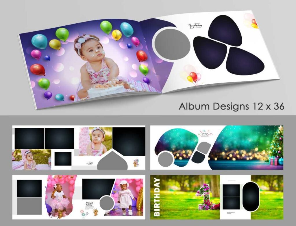 Birthday Album Template Elegant Adult Celebration 12×36 PSD