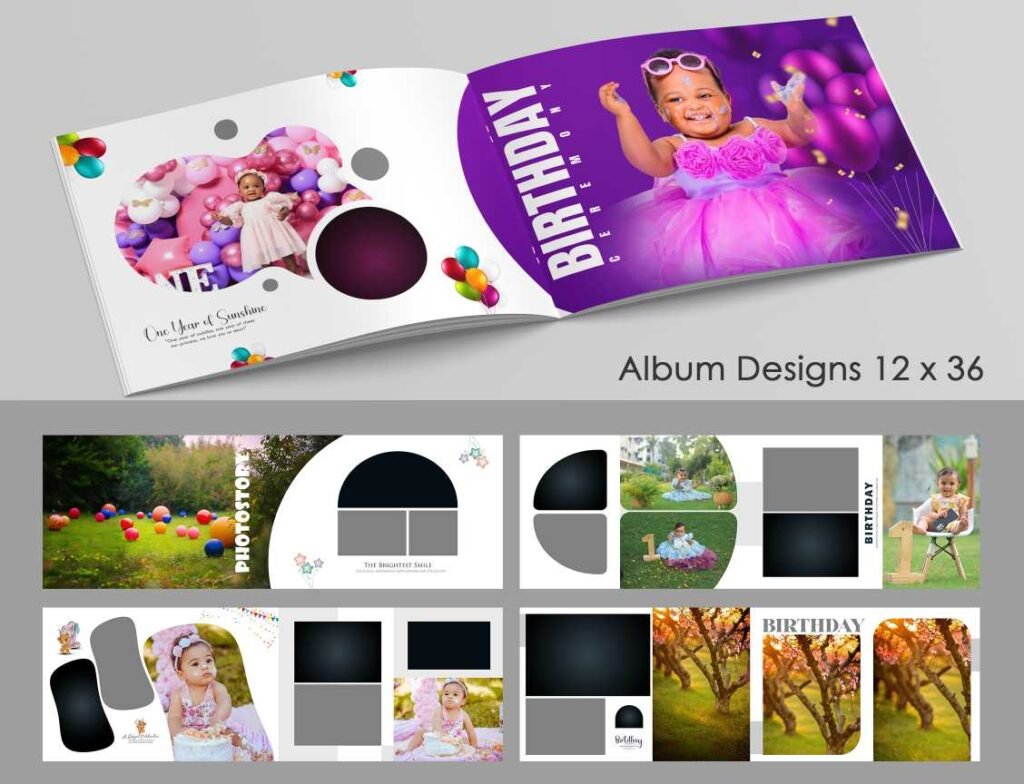 Birthday Album Template Family Celebration Party Classic 12×36 PSD