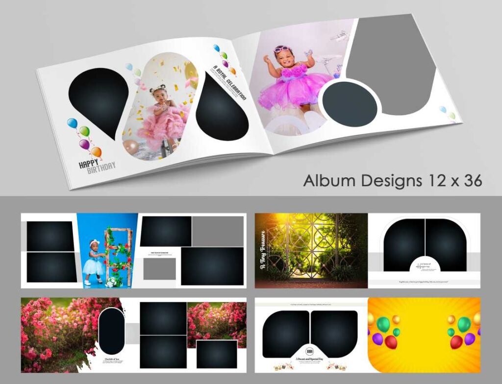 Birthday Album Template Glam Girl Princess Edition 12×36 PSD