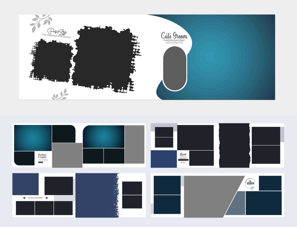 Modern Floral Wedding Album Template PSD Layout 12×36