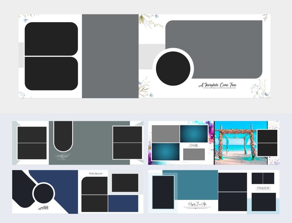 Modern Wedding Album Template PSD Layout White 12×36