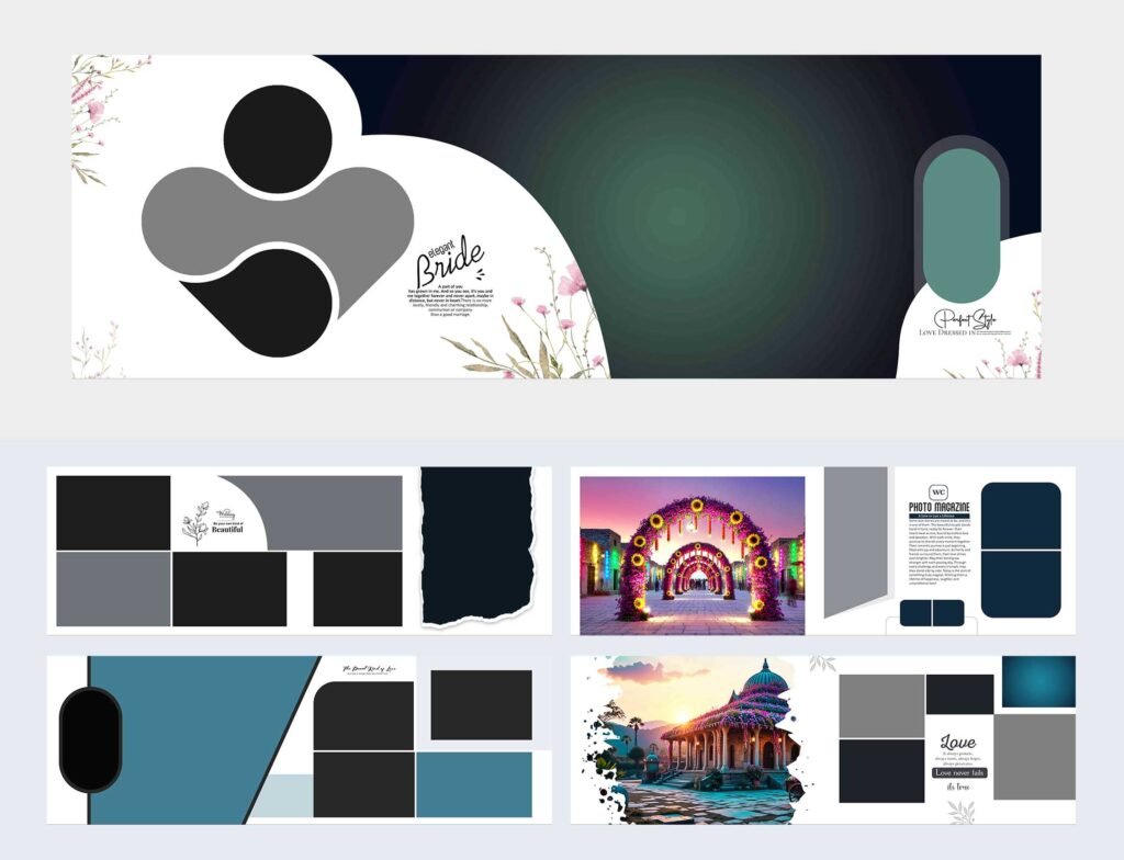 Modern White Wedding Album Template PSD Profile 12×36