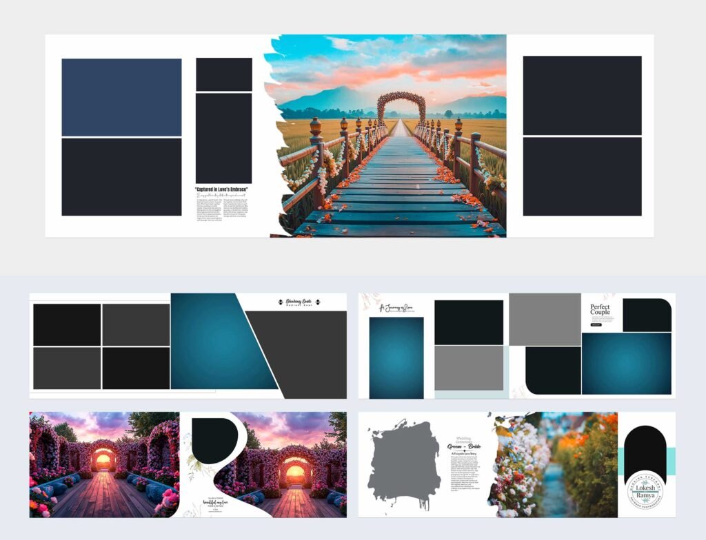 Premium Wedding Album PSD Template Floral Layout 12×36